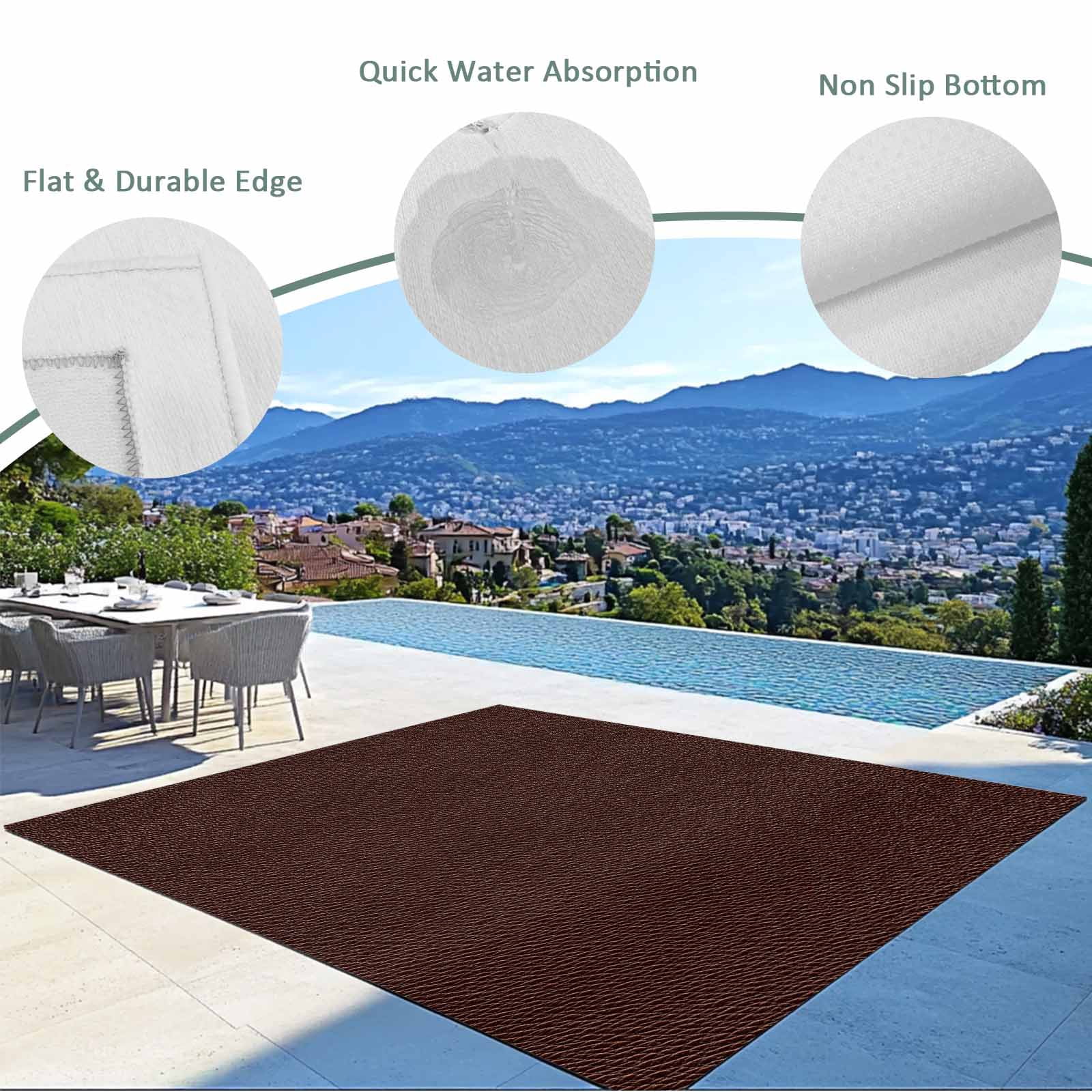 Fsddascl Solid Brown Outdoor Rug for Patio/Deck/Porch, Non-Slip Large Area Rug 6 x 9 Ft, Vintage Minimalism Abstract Denim Pattern Indoor Outdoor Rugs Washable Area Rugs, Camping Rug Carpet