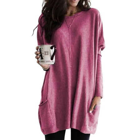 

Sexy Dance Women Maternity Long Sleeve Comfy Pockets T Shirts Dress Casual Baggy Round Neck Tunic Blouses Tee Ladies Plain Pullover Sweatshirt
