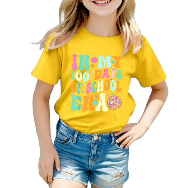 B91xZ Chemises de Mode pour Filles Hauts d'Été Décontractés Manches Courtes Col Rond T-Shirt Couleur Unie, Jaune 160