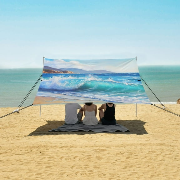 Beach Tent Beach Canopy 9.2x10.5Ft Beach Tent Sun Shelter Outdoor Canopy with Carry Bag for Camping, Backyard and Picnics Ocean Waves