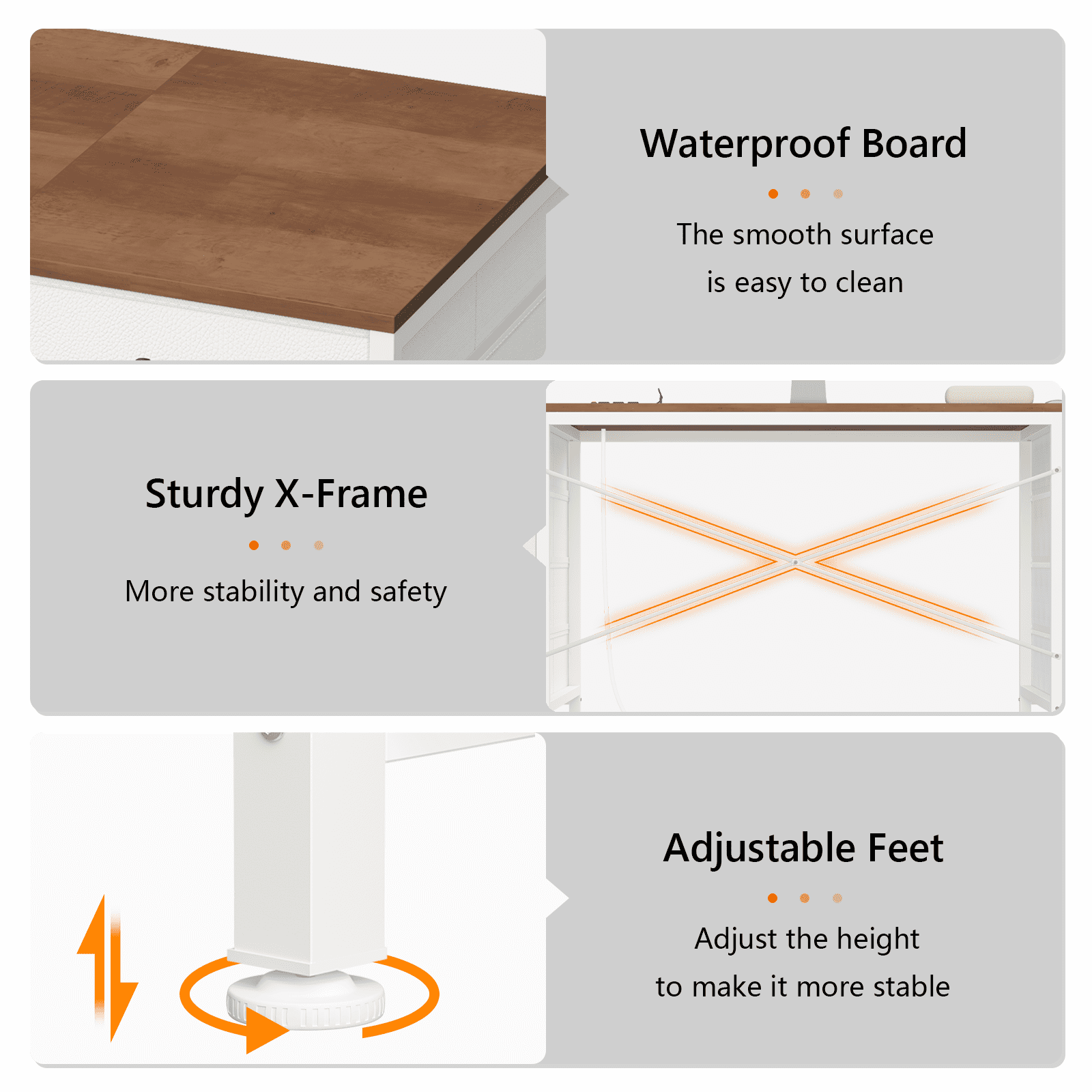 60 Inch Computer Desk with 8 Drawers, Home Office Desk with Power Outlets, Work Study Gaming Desk with 8 Fabric Drawers, Brown and White