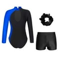 thumbnail image 2 of Aiihoo Kids Girls Sparkle Long Sleeve Tumbling Leotard Gymnastics Ballet Dance Bodysuit Jumpsuit with Hairband Set Blue&Black 8, 2 of 7