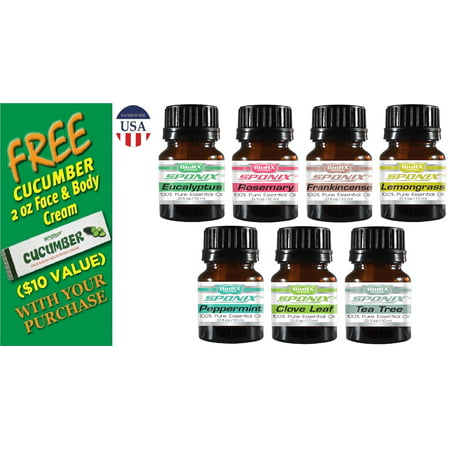 Top Essential Oil Gift Set - Best 7 Aromatherapy Oils - Peppermint, Eucalyptus, Lemongrass, Rosemary, Clove Leaf, Frankincense, Tea Tree 10 ml each by