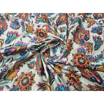 Indian Cotton White Fabric Floral Dressmaking Craft Material Hand Block Fabric