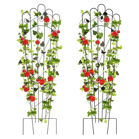 Urban Deco 2 Pack 60 Inch Detachable Trapezoidal Garden Trellis for Climbing Plants Sturdy Black Patio Plant Trellis Plants Support Metal Trellis for Climbing Rose Vegetable Flower  Backyard (Black)