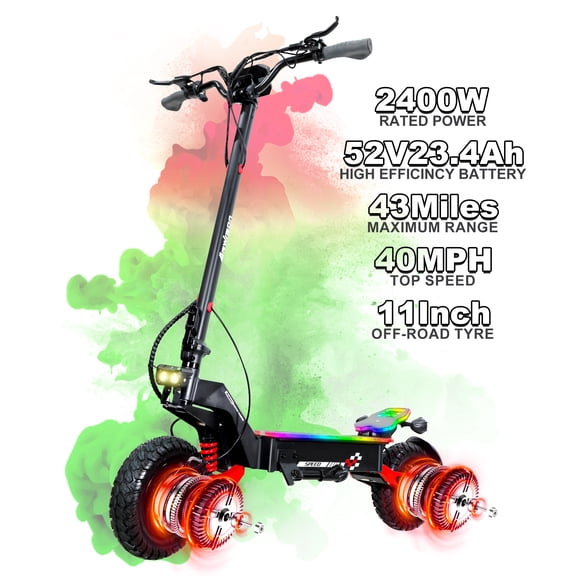 Off-road Electric Scooter for Adults, 2400W Dual Motors Fast E-scooter,52V 23.4AH,Top Speed 40MPH, 43Miles Long Range, Foldable City Commuting Escooter UL2272