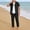 01 Black, variant on Mens Summer 2 Piece Set Casual Outfits Button Short Sleeve Shirt & Loose Pants Textured Striped Tracksuit Walking Suits