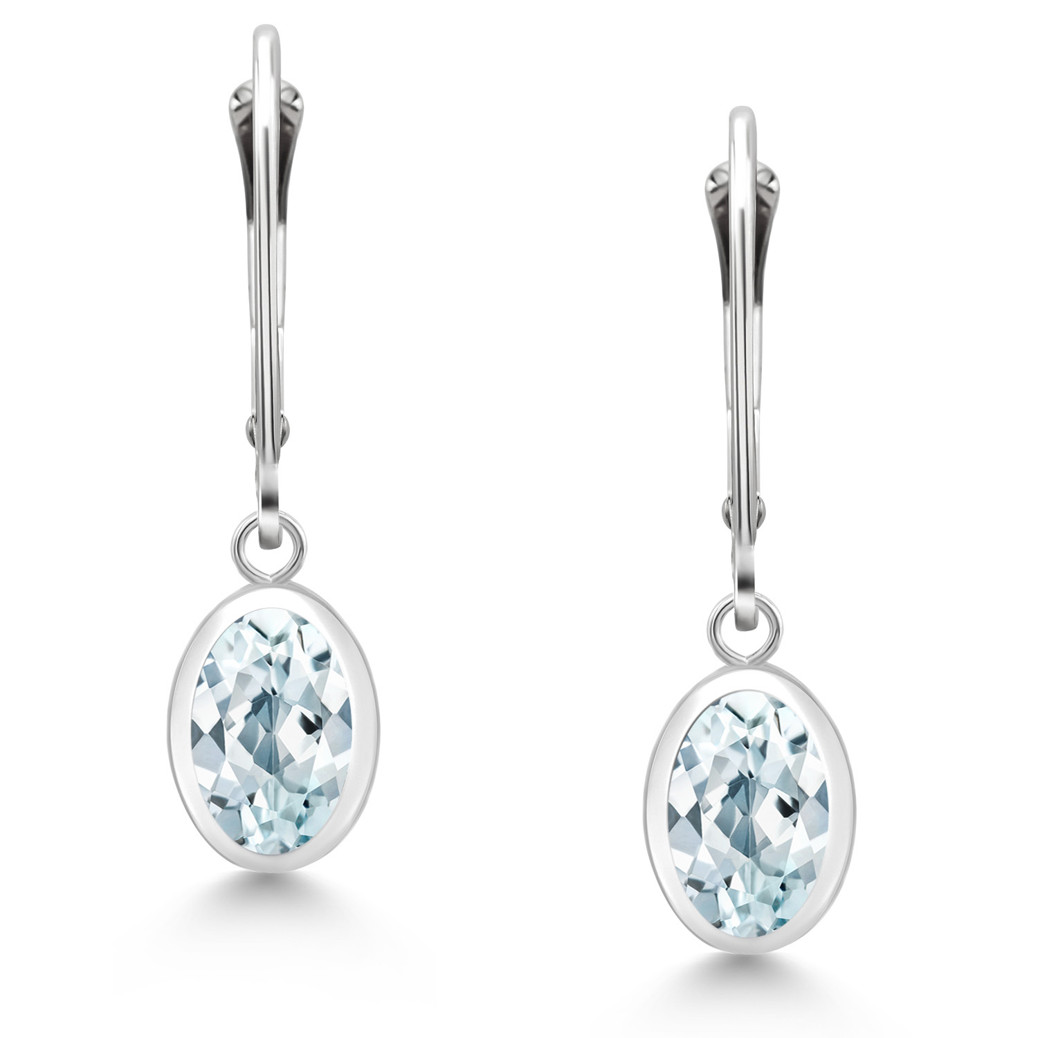Gem Stone King 925 Sterling Silver Sky Blue Aquamarine Drop Dangle Leverback Earrings for Women (2.40 Cttw, Gemstone March Birthstone, Oval 8X6MM)