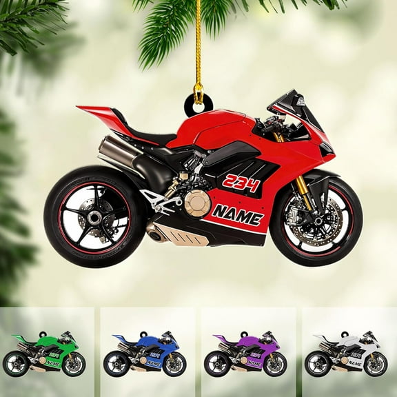 Custom Motorcycle Ornaments 2025 Motorcycle Ornaments for Christmas Tree Personalized Dirt Bike Ornament Motocross Christmas Ornament Biker Ornament (MC11) - 3164 (Red)