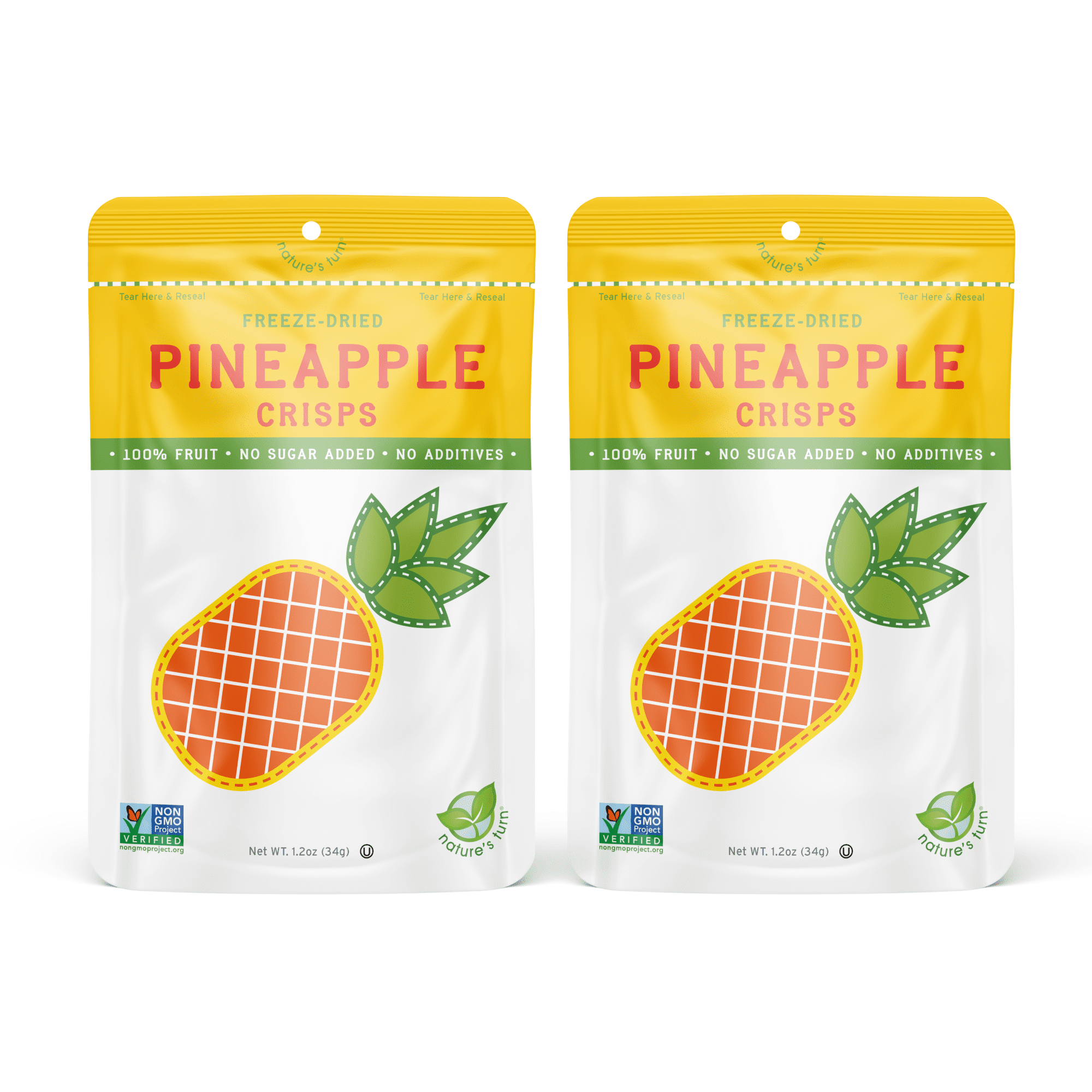 Nature’s Turn Freeze-Dried Pineapple Crisps, No Added Sugar, Healthy Natural Fruit Crisp Snack for School Lunches, 6 Pack (1.2 oz Each)