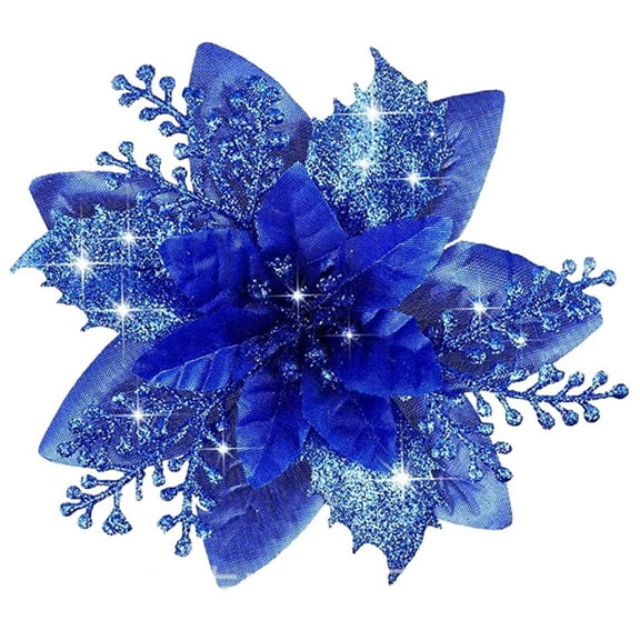 12 Pieces 5.7 Inch Christmas Poinsettia Flower Christmas Glitter Artificial Flower with Clip Xmas Tree Ornament for Home Wreath Garland Party Decor
