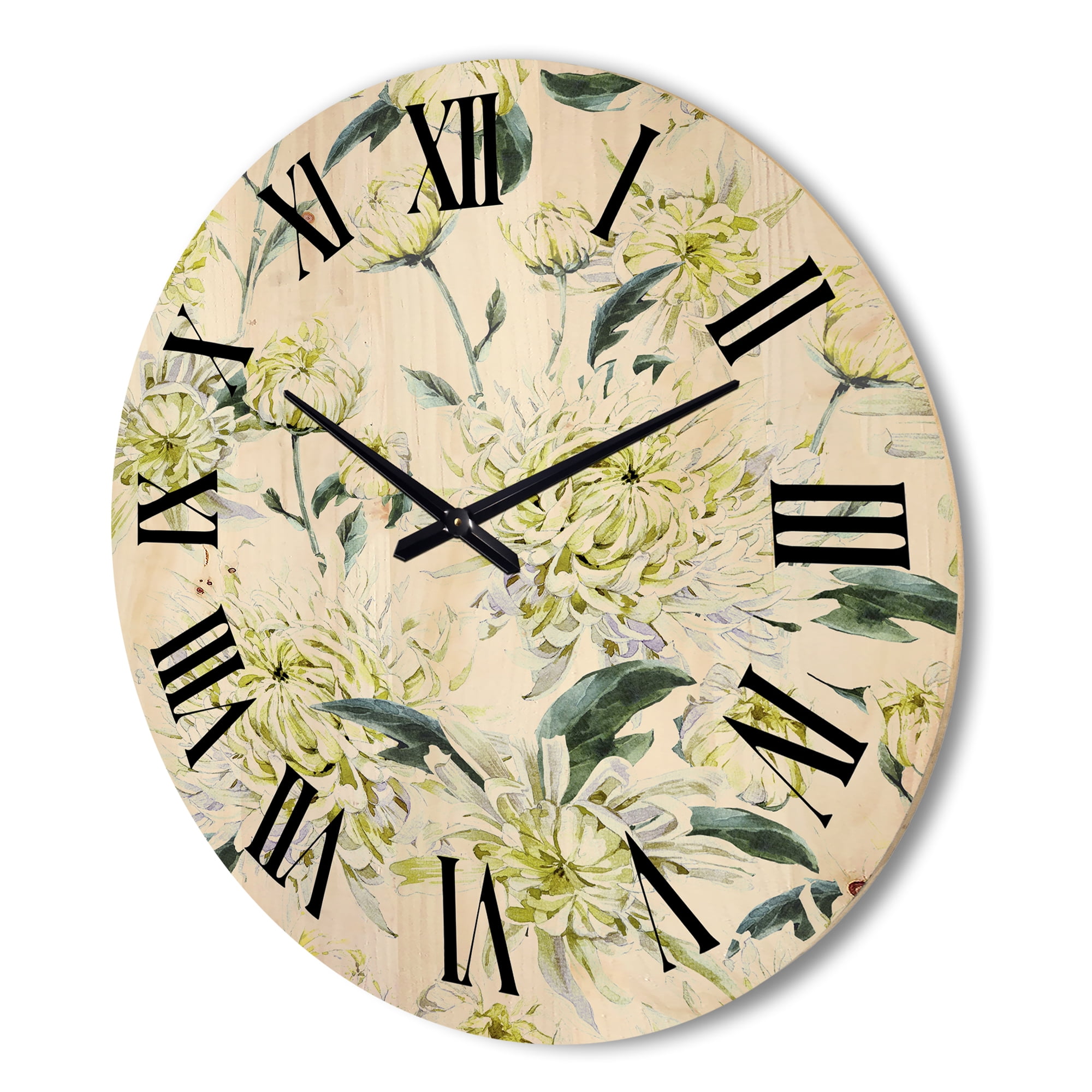 Designart 'Ancient Yellow Chrysanthemus I' Traditional Wood Wall Clock