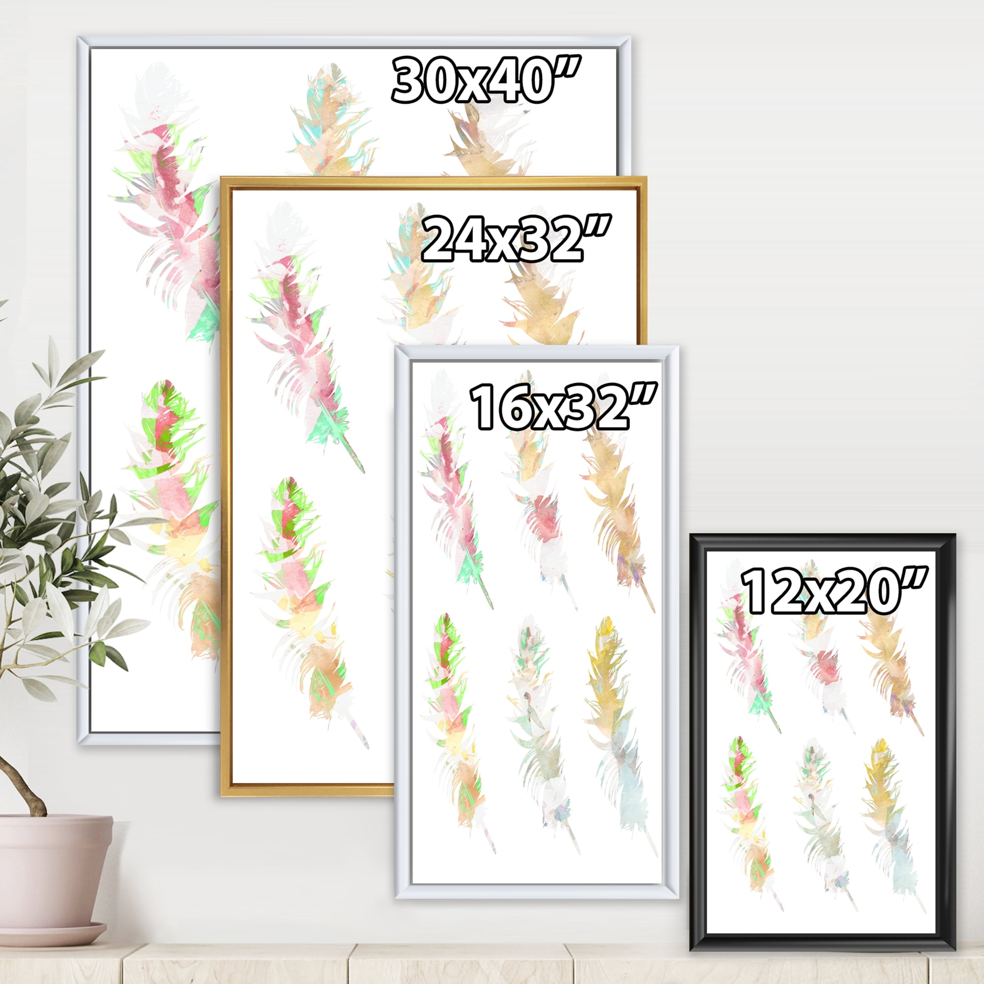 Designart 'Vibrant Boho Art Feather In Rustic Bright Colors' Bohemian & Eclectic Framed Canvas Wall Art Print