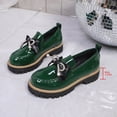thumbnail image 3 of Xucatan Women's Patent Leather Pointed Toe Flats with Hollow Bow and Rhinestone Detail, Serrated Platform Loafers with Height Increase, Comfortable Slip On Shoes for Spring Summer Walking Gift, 3 of 9