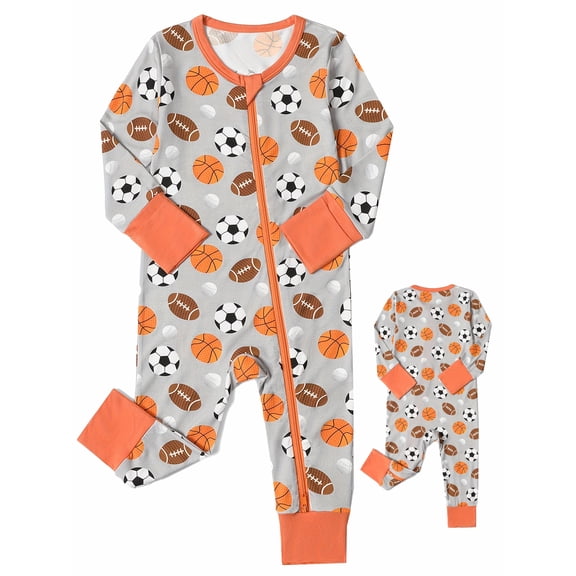 QEFJNO Bamboo Newborn Baby Boys Footless One-Piece Pajamas, Zipper Romper with Mitten, Infant Long Sleeve Sleepers - Soccer