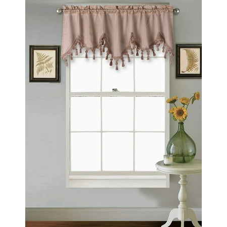 Ascot Package - (WAVE) TAUPE CAMEL 1PC Elegant Faux Silk Rod Pocket Swag Waterfall Ascot Dressing Valance with Tassels, 55