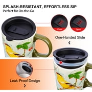 Topadorn Vintage Goldfinch Botanical Ceramic Travel Mug, 17oz, Bird & Floral Print, Spill-Resistant Lid, Microwave & Dishwasher Safe, Gift Boxed