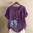 thumbnail image 2 of Vestidos Casuales Para Mujer, Blusas De Mujer De Moda Blusa tipo túnica informal de lino con estampado de peces del océano y botones de manga corta para mujer, 2 of 4