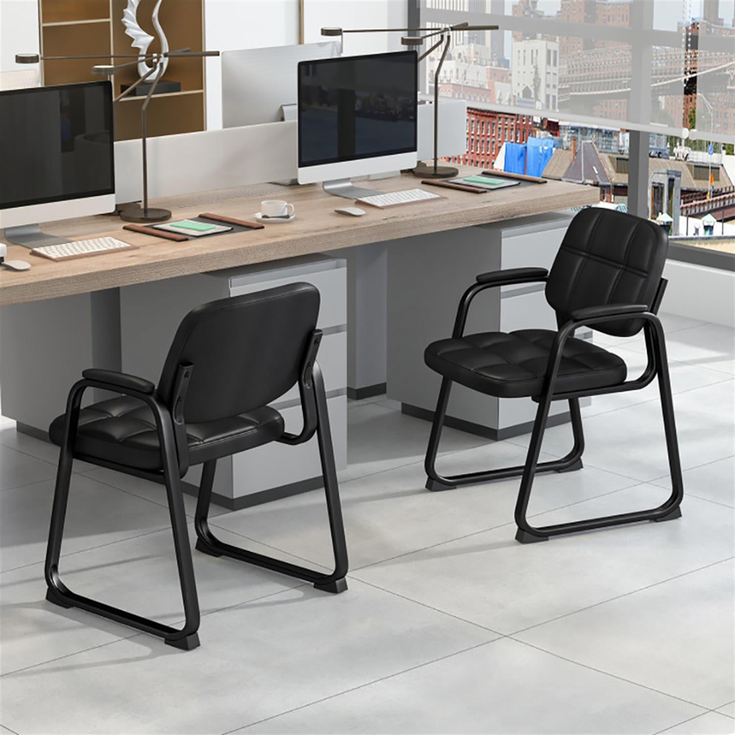 Demi Bonn Upholstered Waiting Room Study Chair Set of 4, Computer Desk Chairs with Armrest and Ergonomic Backrest, Suitable for Home Office, Black