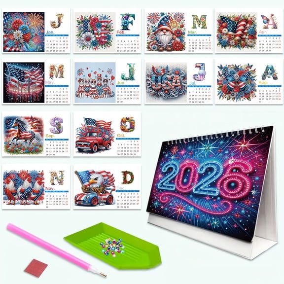 FLOPESN DIY Diamond Painting 2026 Desk Calendar Kit, Themed Monthly Paper Craft with Special Drills, Creative Design for Home Office Decor