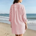 thumbnail image 4 of Costeam Womens Striped Long Sleeve Collared Top Split Midi Skirt Matching Set Side Pocket High Waist A Line Lightweight Woven Casual Two Piece Outfit, 4 of 9