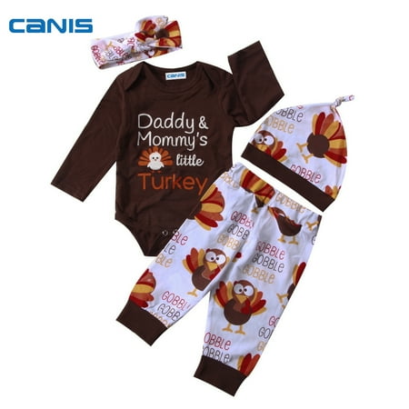 

Musuos Infant Thanksgiving Clothes Brown Romper Long Pants Cap and Headdress