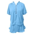 thumbnail image 6 of Short Sets for Women Short Puff Sleeve Half Zip T Shirt and Ruffled Shorts 2 Piece Matching Set Womens Lounge Set, 6 of 6