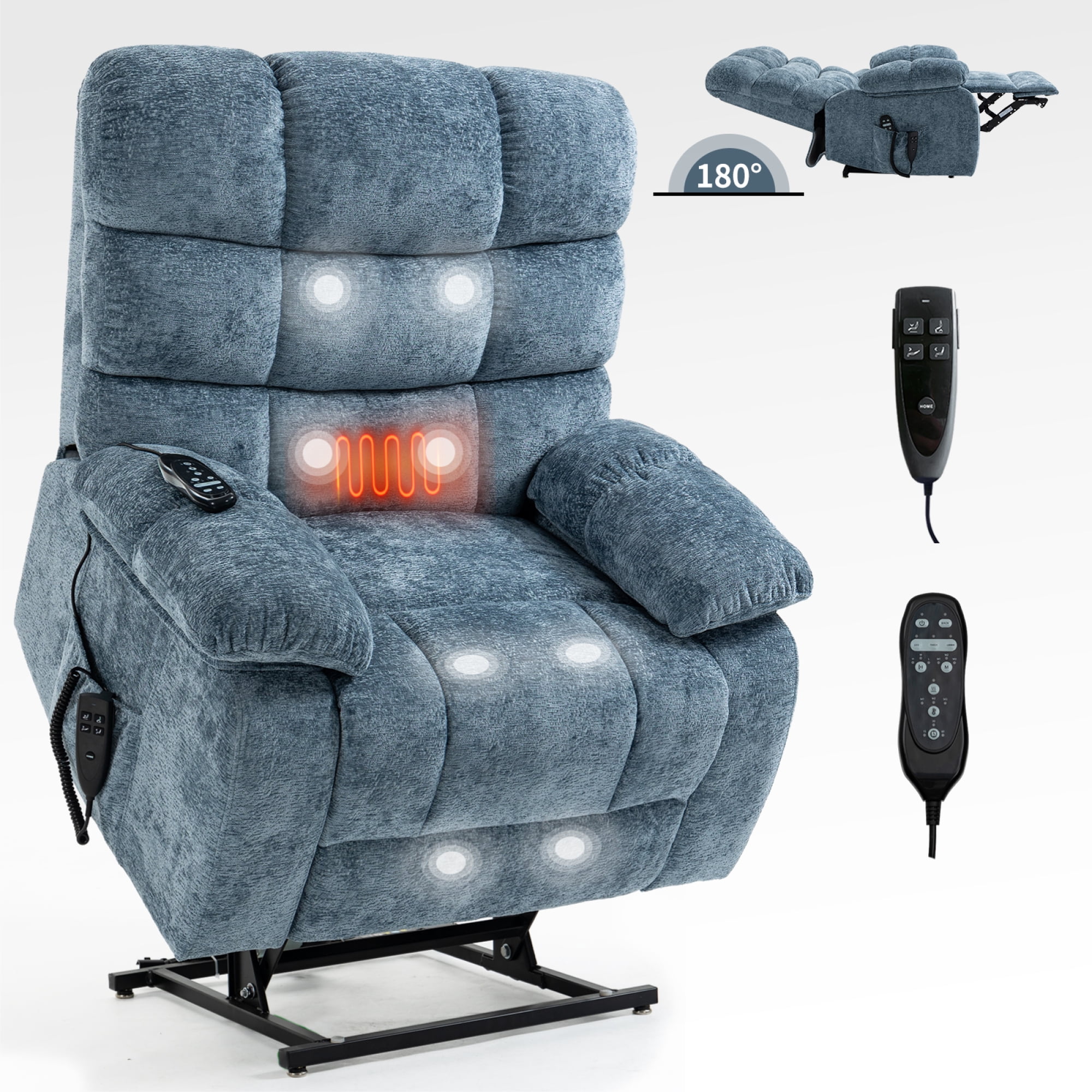 Leumius Large Power Lift Recliner Chair for Elderly,Heavy Duty Chenille Recliners with Massage and Heating for Living Room,Blue