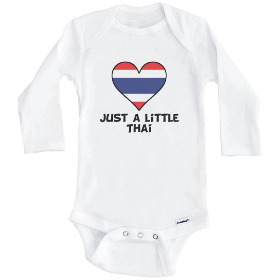 Just A Little Thai Baby Bodysuit - Funny Thailand Flag Baby Bodysuit (Long Sleeve), 0-3 Months White