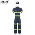 thumbnail image 2 of Disfraz de bombero para hombre, disfraz de Halloween, bombero, capitán de fuego, uniforme, casco de plástico, chaqueta, abrigo, pantalones y cinturón, 2 of 5
