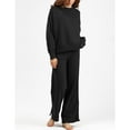 thumbnail image 4 of Posijego Women's 2 Piece Sweater Set Soft Long Sleeve Knit Top With Drawstring Wide Leg Pants Lounge Sweatsuit Suit, 4 of 5
