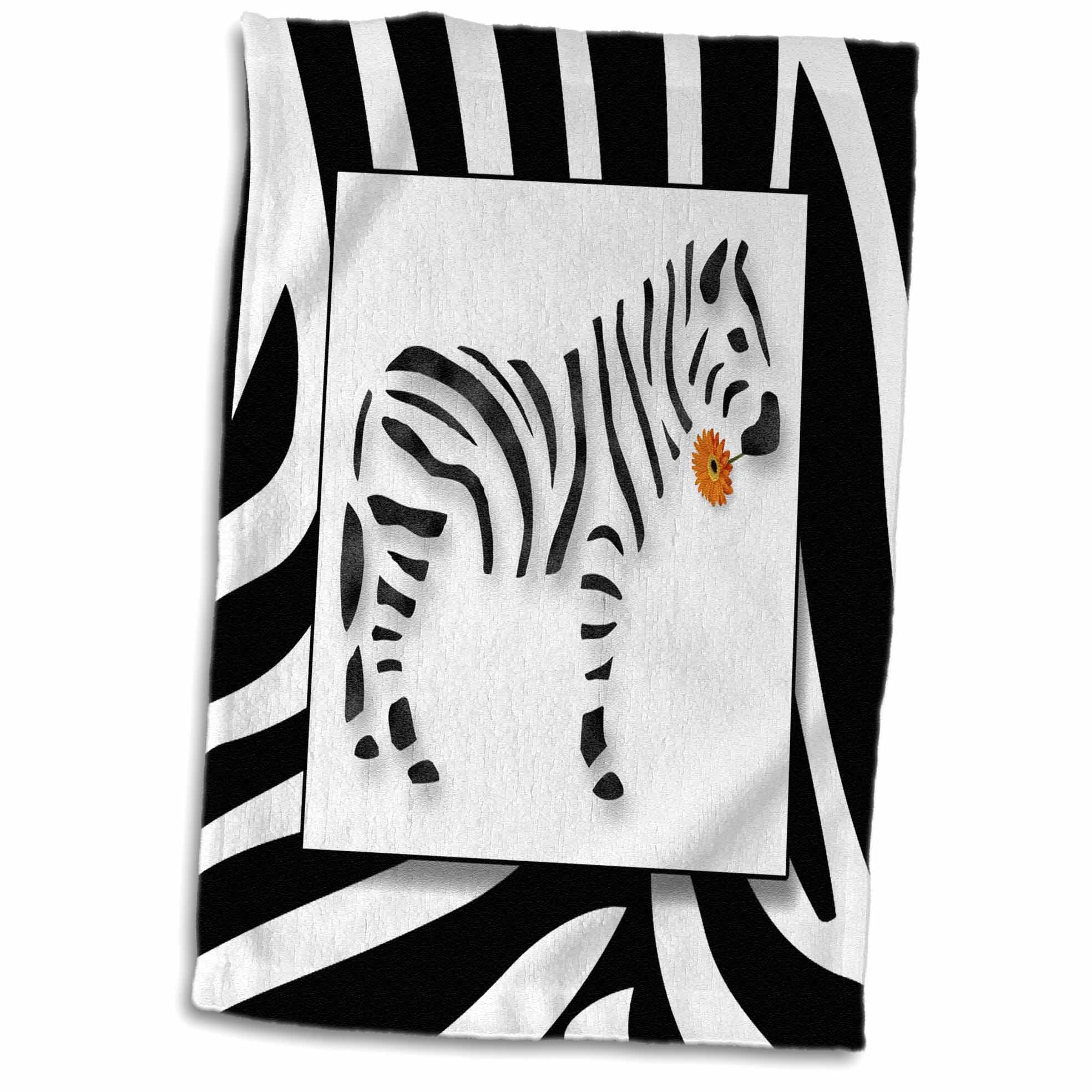 3dRose Zebra with an Orange Daisy on Black and White Zebra Animal Print