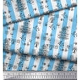 thumbnail image 3 of Soimoi Blue Silk Fabric Text & Tree Stripe Printed Fabric 1 Yard 42 Inch Wide, 3 of 5