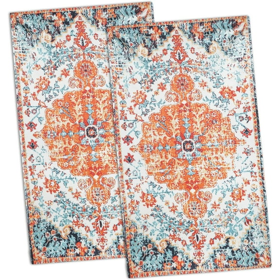 Boho Kitchen Hand Towels Decor Set of 2 Bohemian Orange Kitchen Dish Towels Soft Absorbent Hand Towels for Bathroom Holiday Home Decor 18x26 Inch