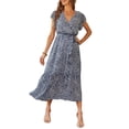 thumbnail image 1 of Vestido Azul con Estampado Floral PRETTYGARDEN para Mujer, Corte Cruzado con Cuello en V, Talla Pequeña, 1 of 6