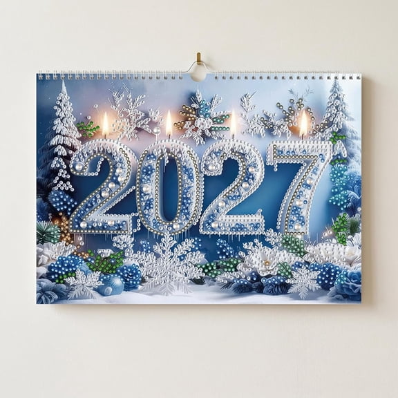 2027 Wall Calendar DIY Diamond Art Painting Hanging Calendar 6.6" x9.8" Hanging Loop from January 2027 to December for Home Office Planning-Winter Style