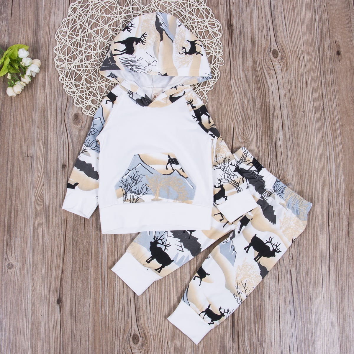 Newborn Baby Deer Romper Outfit Set - Long Sleeve Hoodie & Pants, 2-Piece Unisex Set