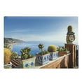 thumbnail image 1 of Sicily Cutting Board, Taormina Coastline Photo from Balcony with Cactus and Succulents in Pots Italy, Decorative Tempered Glass Cutting and Serving Board, in 3 Sizes, by Ambesonne, 1 of 2