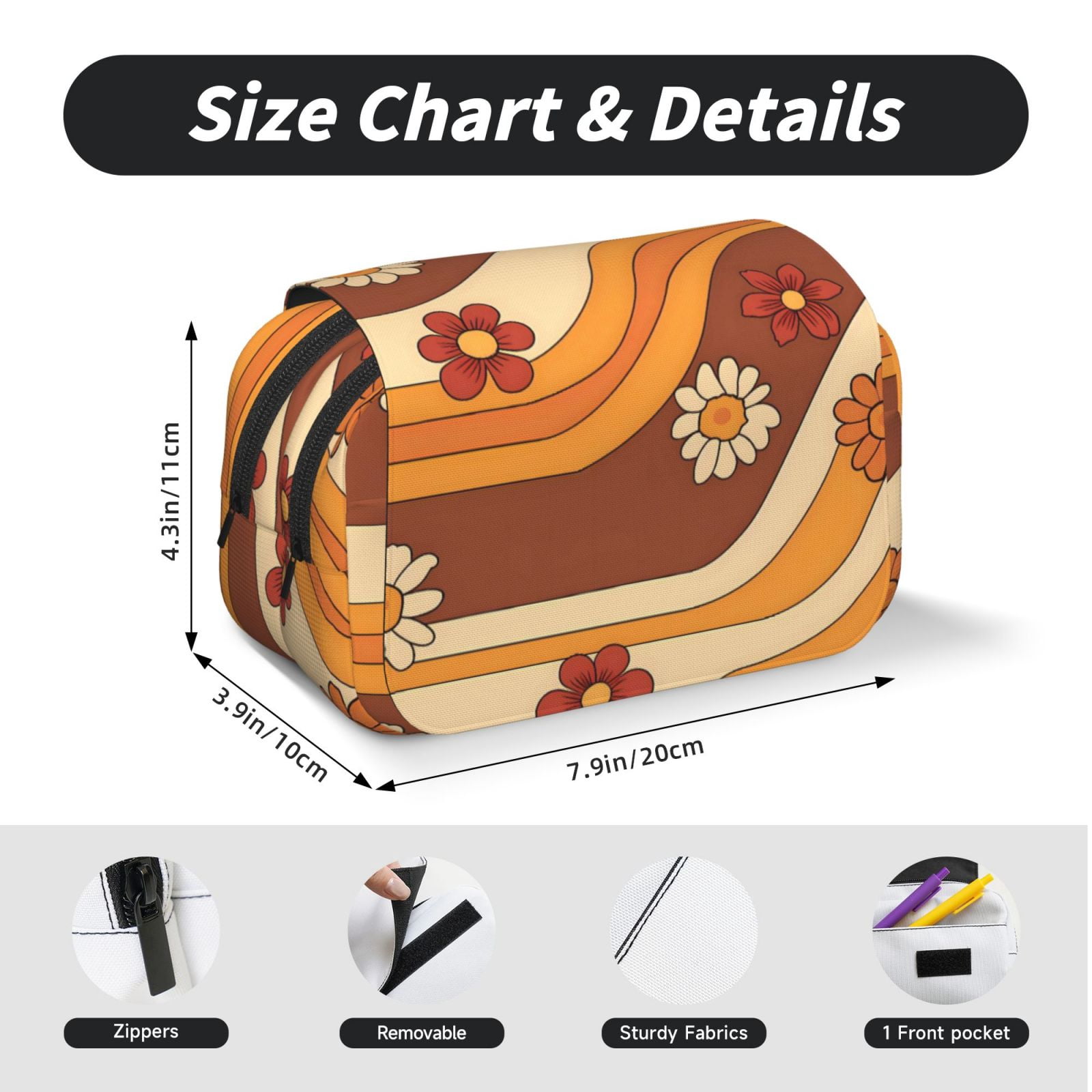 Large-Capacity Flip-Top Double-Layer Pencil Case, Multi-Functional Pocket Pen Case, Durable Stationery Organizer Groovy Flowers (13)