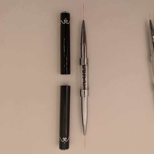 Juego de bolígrafos para uñas con herramienta especial para pintar con viñetas de flores y líneas de tracción de metal negro de doble uso
