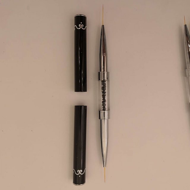 Juego de bolígrafos para uñas con herramienta especial para pintar con viñetas de flores y líneas de tracción de metal negro de doble uso