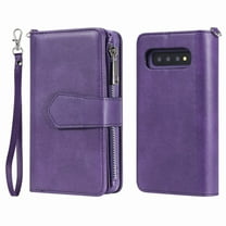 Galaxy S10 Wallet Case, Dteck Pure Color PU Leather Case, Zipper Wallet Case, Detachable Magnetic Back Phone Cover & Card Slots & Hand Strap For Samsung Galaxy S10 6.1 inch, Purple