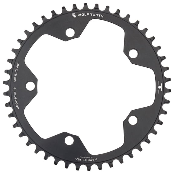 Wolf Tooth 130 BCD Road and Cyclocross Chainring 46t 130 BCD 5-Bolt Drop-Stop