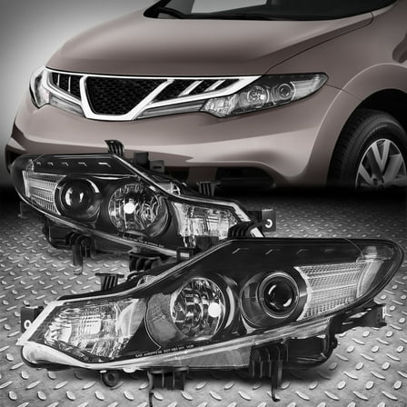 NUVISION for 09-14 Nissan Murano OE Style Black/Amber Projector Headlight Head Lamps