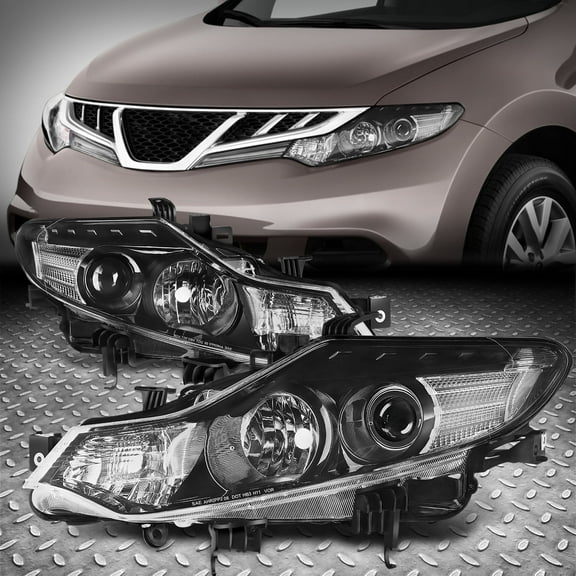 NUVISION for 09-14 Nissan Murano OE Style Black/Amber Projector Headlight Head Lamps