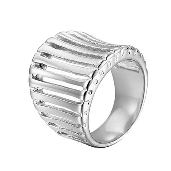 PAURO Women's Stainless Steel Ring Braide Hollow Linearity Statement Rings Gold Plated Wide Wedding Band Cocktail Jewelry Silver Size 8