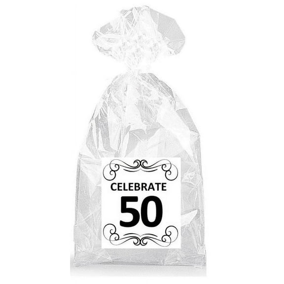 Elegant Celebrate 50th Birthday Party Favor Bags with Ties - 12pack