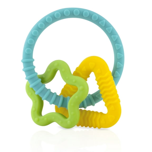 Nuby Silicone Chewy Charms Teething Ring for Babies, Multicolor Star/Triangle Design