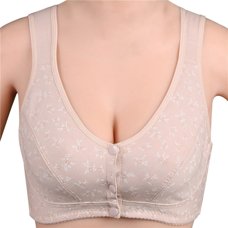 CLZOUD Wide Strap Bras for Women A Cotton Bra without Steel Ring Gathered  Vest Front Button Bra Mother's Large Underwear Women's Pure Cotton Summer  Thin F 