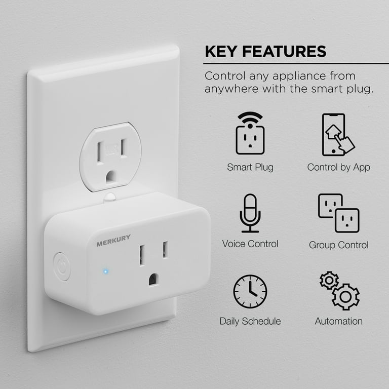Merkury Smart Wi-Fi Plug, Compatible with Alexa and Google Assistant, 3  Pack, White 